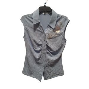 Elegant Blue Buttonup Sleeveless Top
